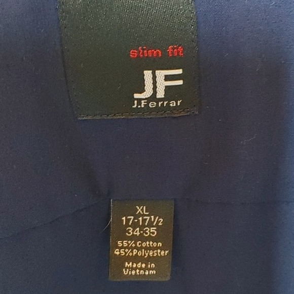 JF J.Ferrar Mens Slim Fit Navy Dress Shirt - Picture 3 of 5
